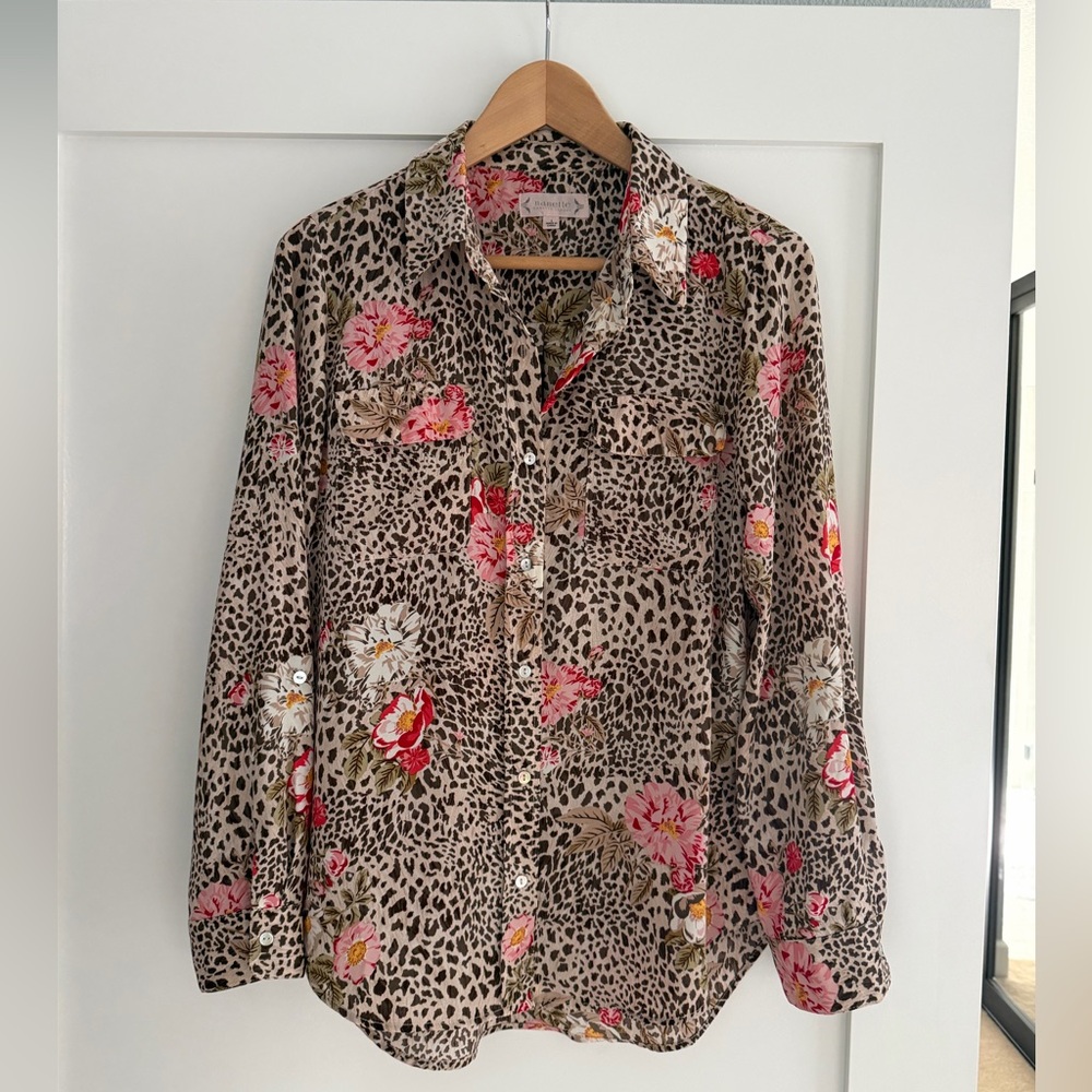 Nanette Lepore Animal Print Floral Blouse 🐆